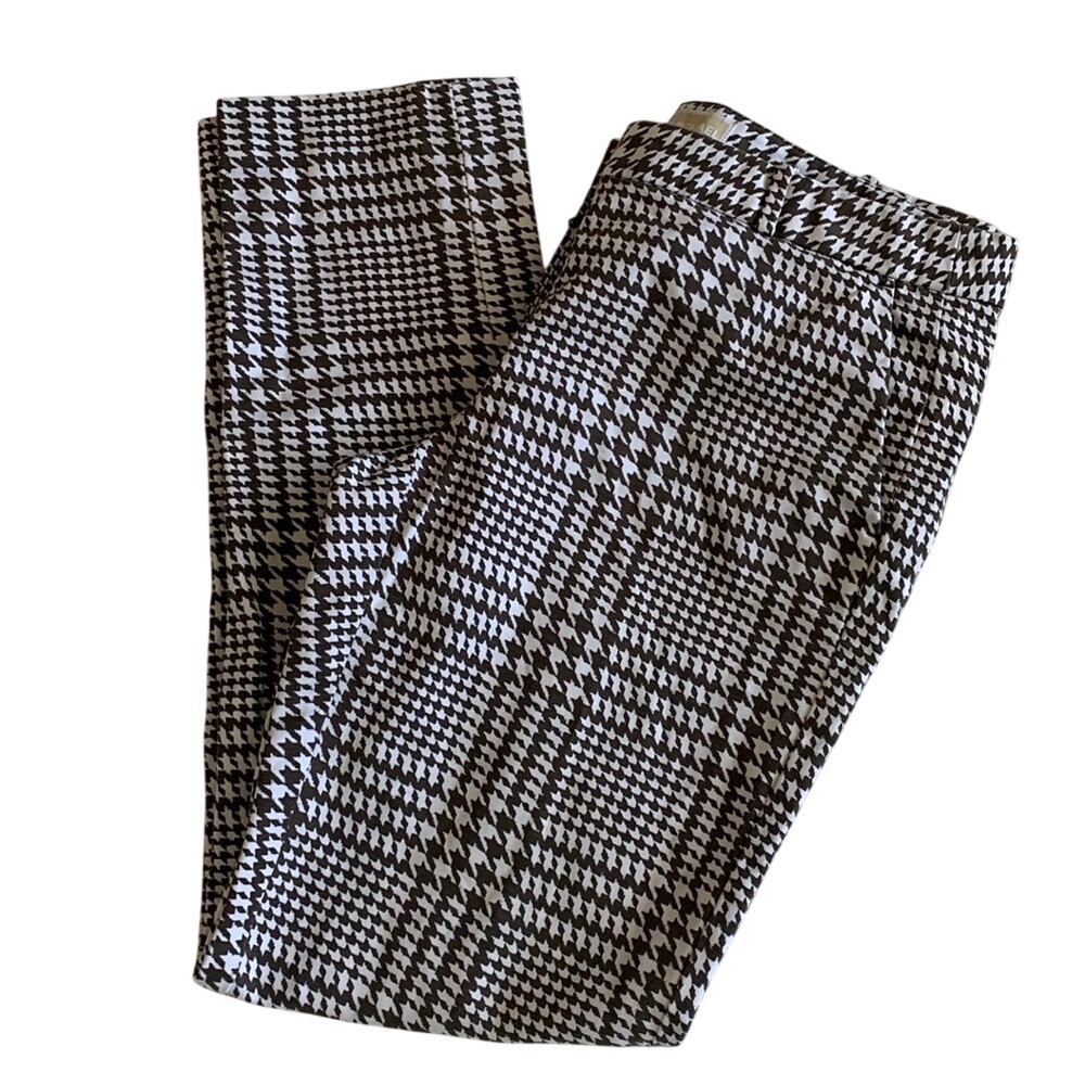 Michael Michael Kors‎ Brown Houndstooth Plaid Slim Ankle Pants Womens 6 Stretch